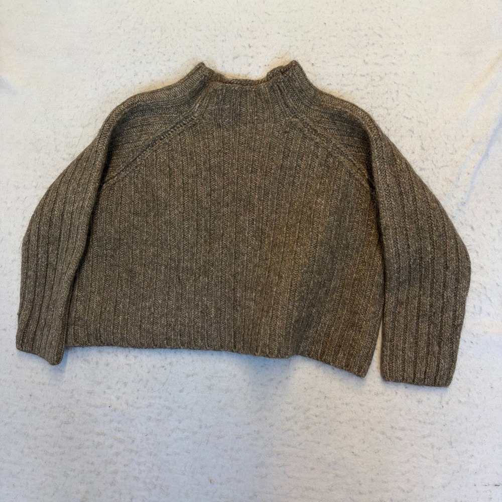 Babaton Alpaca Wool Ribbed Sweater Womens Small Brown Mock Neck Raglan